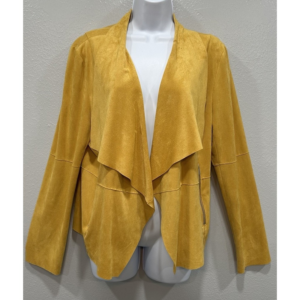 Bagatelle Collection Faux Suede Open Cardigan Large Mustard Yellow Zip Pockets